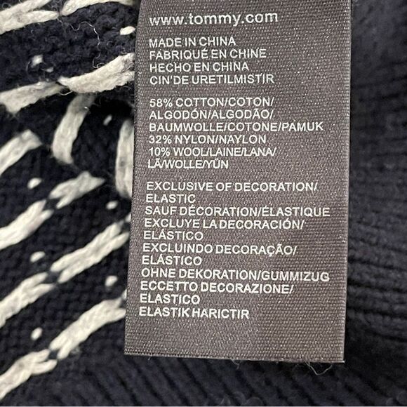 TOMMY HILFIGER Fair Isle Christmas Cardigan Navy Red White Sweater Zip Men's L - Picture 5 of 9